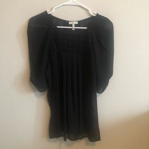 Joie Sheer Black Gathered Sleeve Top